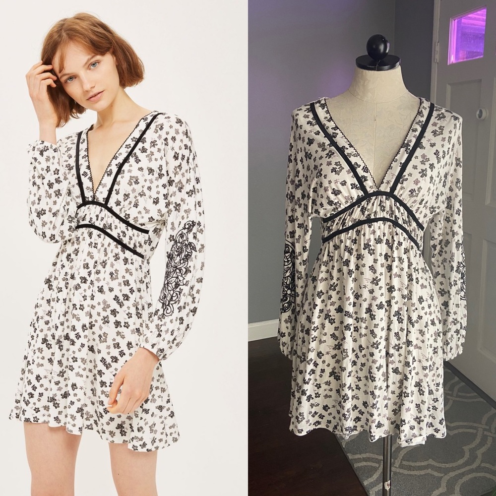 Topshop Floral Embroidered Tea Dress